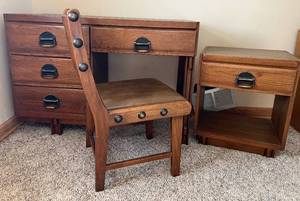 lot 37 image: Kroehler Oak Desk & Matching Cabinet - Two-Piece Set