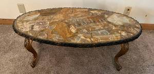 lot 44 image: Oval Agate Mosaic Coffee Table & Ornate Legs