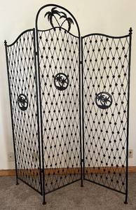 lot 45 image: Three-Panel Black Iron Palm Tree Room Divider