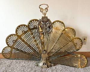 lot 53 image: Vintage Brass Folding Parlor Screen - Art Nouveau Sunburst Fan