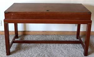 lot 55 image: Vintage Campaign Desk with Lift-Top Storage & Brass Hardware