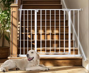 lot 126 image: InnoTruth Baby Gate for Stairs 28.9-42.1 Wide, 30 Tall Easy Step Walk Through Expandable Dual Lock Dog Gates for The House, Metal Pressure Mounted Easy Install Pet Gate for Dogs, White