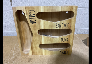 lot 107 image: Losvio Bag Storage Organizer for Kitchen Drawer, Wooden Farmhouse Style Bags Organizer, Compatible with Gallon, Quart, Sandwich and Snack Variety Size Bag (Natural)