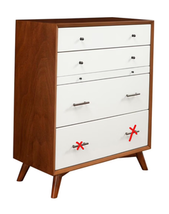 lot 47 image: Allora Mid Century Multi-function Wood Chest in Acorn-White (Minor Transit Damage, Maybe Missing Knobs)