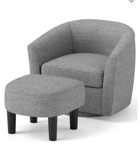 lot 97 image: Costway Swivel Barrel Chair with Ottoman Footrest Curved Backrest & Armrests Living Room