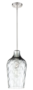 lot 54 image: Craftmade P726BNK1 Clear Hammered Glass Jar Pendant, 1-Light 60 Watt, Brushed Polished Nickel, 17H x 9W