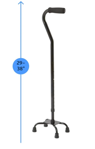 lot 259 image: Medline Quad Walking Cane with Small Base, 29-In to 38-In Adjustable Height, 300 lb Weight Capacity, Aluminum, Black