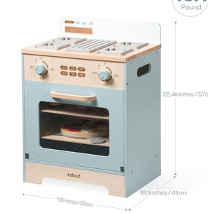 lot 263 image: ROBOTIME Wooden Toy Kitchen Oven Playset, Montessori Pretend Play Kitchen Accessories with Pizza and Cupcakes Food Toys, Wooden Pizza Oven Set Toys for Toddlers & Kids, WCF28