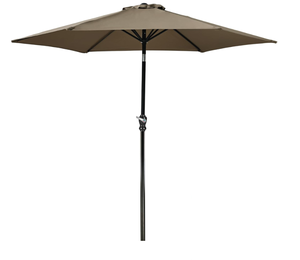 lot 272 image: Elevon 9FT Brown Outdoor Patio Umbrella with Push Button Tilt and Crank, Beach Umbrella for Sun Shades, Market Umbrella with 6 Sturdy Metal Ribs, UV Resistant Waterproof for Garden
