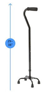 lot 430 image: Medline Quad Walking Cane with Small Base, 29-In to 38-In Adjustable Height, 300 lb Weight Capacity, Aluminum, Black