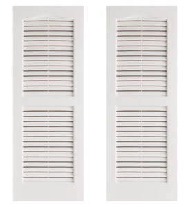 lot 442 image: Builders Choice 14 12 x 43 Builders Choice Vinyl Open Louver Window Shutters, wShutter Spikes & Screws (Per Pair), White