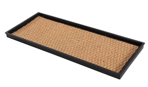 lot 443 image: Anji Mountain Heavy Duty Waterproof Rubber Shoe Storage Mat OrganizerBoot Storage Tray Multi Use For Entryway with Coir, Tan Insert , Fits 3 Pair (34 Wide)