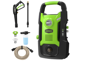 lot 64 image: Greenworks Compact Electric Pressure Washer, 1.2 GPM (CSA Certified, Lightweight, 20 FT Tangle-Free Hose, 35 FT Power Cord) Great For Cars, Fences, Patios, Driveways, Decks and Patios
