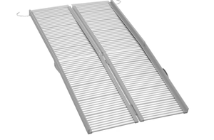 lot 68 image: HomCom Wheelchair Ramp 5FT Foldable Aluminum Threshold Ramp with Non-Slip Surface and Handle 600lbs Weight Capacity Suitcase Handicap Ramp for Home Doorways Curbs Steps