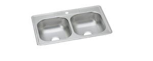 lot 69 image: Dayton Stainless Steel 33 x 22 x 7-116 1-Hole Equal Double Bowl Drop-in Sink DD233221