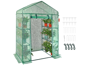 lot 79 image: VEVOR Walk-in Green House, 55.5 x 29.3 x 80.7 inch, Portable Greenhouse with Shelves, High Strength PE Cover with Roll-up Zipper Door and Steel Frame, Set Up in Minutes, for Planting and Storage