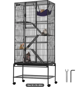 lot 80 image: VEVOR 69 Rolling Metal Ferret Cage, Large 4-Tier Critter Nation Cage, Small Animal Cage with Ramps & Tray, Easy to Set up for Pet Rats, Hamster, Guinea Pig, Chinchilla, Squirrel, Hedgehogs, Bunny