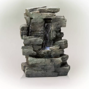 lot 247 image: 13 Resin Waterfall Tabletop Fountain with LED Lights Gray - Alpine Corporation Indoor Sculptural Fountain, Electric Powered, 2 Basins