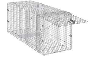 lot 313 image: VEVOR Live Animal Cage Trap, 42 x 16 x 18 Humane Cat Trap Galvanized Iron, Folding Animal Trap Cage with Handle for Stray Dogs, Armadillos, Raccoons, Foxes