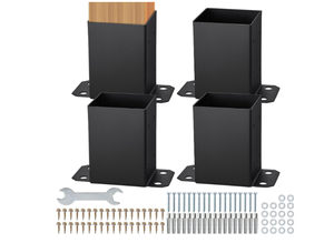 lot 340 image: VEVOR 4x4 Post Base 4 Pcs, Inner Size 3.6x3.6 Post Base Brackets, Heavy Duty Powder-Coated Post Anchor Matte Black Wood Post Brackets for Pavilion Deck Railing Support Deck Base Plate