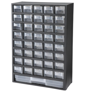 lot 343 image: New 41 Bin & Drawer Screws Bolts Pins Screwdrivers Cabinet Organizer Box with Transparent Windaw
