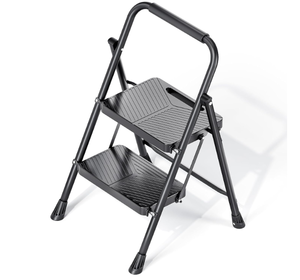 lot 445 image: KINGRACK Folding 2 Step Ladder, Portable Ladder for Multi-Purpose, Home, Kitchen, Heavy Sturdy Steel Step Stool with Anti-Slip Wide Pedals, Handrail, Safe-Lock Design, Pass 500lbs Load Testing, Black