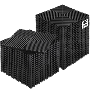 lot 452 image: VEVOR Interlocking Drainage Mat, 12 x 12 Modular Interlocking Cushion, 40 Pcs Splicing Drainage Mats, Non-Slip Black PP Drainage Floor Tile and Shower Mat, for Garage, Garden, Kitchen & Outdoor