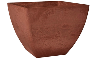 lot 474 image: PSW Pot Collection 16x13 inch PlasticStoneWood Composite Square Planter  No Drainage Hole (Drillable), Modern IndoorOuter Pot for Flowers, Foliage, Succulents, Fairy Gardens, Terra Cotta Color