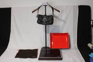 lot 7 image: Coach Black Leather Small Flap Shoulder Bag with Box and Dust Bag