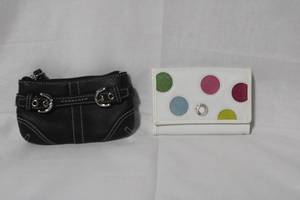 lot 15 image: Coach Mini Black Purse and Colorful Polka Dot Wallet Set