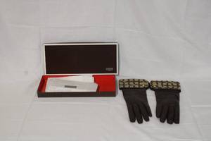 lot 28 image: Coach Signature Brown Leather Gloves with Logo Cuff Size 8 in Box