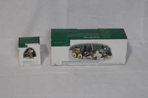 lot 71 image: Dept 56 New England Village Red Roasted Chestnuts and Lead Em Up Wagon Figurines