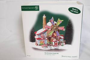 lot A-101 image: Department 56 North Pole Series The Christmas Candy Mill with Moving Windmill