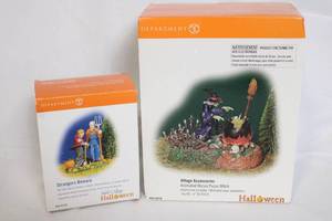 lot 127 image: Department 56 Halloween Village Accessories Animated Witch and Strangers Beware Figures