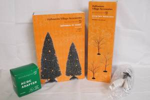 lot 140 image: Department 56 Halloween Lit Sisal Trees and Orange Bare Branch Trees Sets