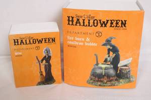 lot 143 image: Department 56 Snow Village Halloween Fire Burn & Cauldron Bubble and Hilda Figurines