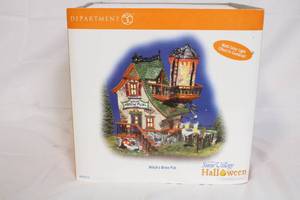 lot 160 image: Department 56 Snow Village Halloween Witchs Brew Pub Lighted Building