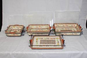 lot 172 image: Set of 4 Ceramic Casserole Dishes with Lids and Metal Racks