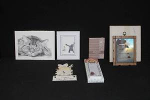 lot 182 image: Cat Art Prints, Avon Brass Photo Frame, Footprints Plaque and Kitchen Decor Set