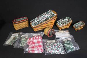 lot 184 image: Longaberger Handwoven Basket Set with Liners and Cloth Accessories