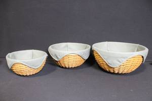 lot 192 image: Longaberger Set of 3 Woven Baskets with Liners and Inserts