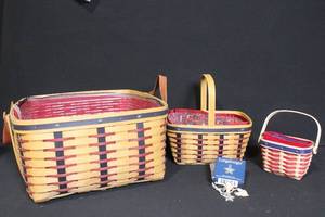 lot 193 image: Longaberger Patriotic Basket Trio with Liners and 2001 Inaugural Star Tie-On