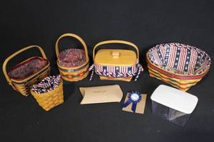 lot 195 image: Collection of Longaberger Patriotic Handwoven Baskets and Accessories