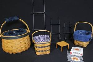 lot 196 image: Longaberger Collectors Club Basket Set with Liners, Inserts, and Metal Stands