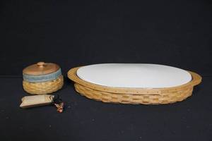 lot 200 image: Longaberger Prot Oval Tray with Insert and Small Basket with Lid