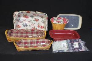 lot 207 image: Longaberger Basket Collection with Liners, Casserole Dish, and Storage Lid