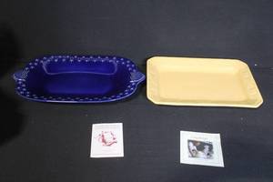lot 238 image: Longaberger Pottery Woven Traditions Rectangular Tray and Proudly American Platter