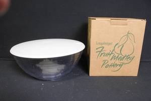 lot 265 image: Longaberger Fruit Medley Pottery Pitcher and 2 Serving Solutions Bowls with Lids