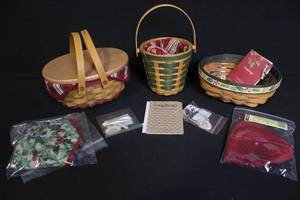 lot 268 image: Longaberger Tree Trimming Basket Collection 2004, 2007, 2011 with Liners and Accessories