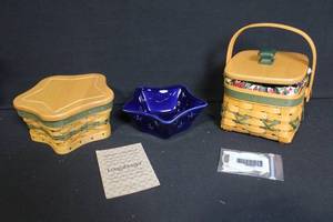 lot 269 image: Longaberger Tree Trimming Basket Set with Liners, Lids, and Pottery Inserts